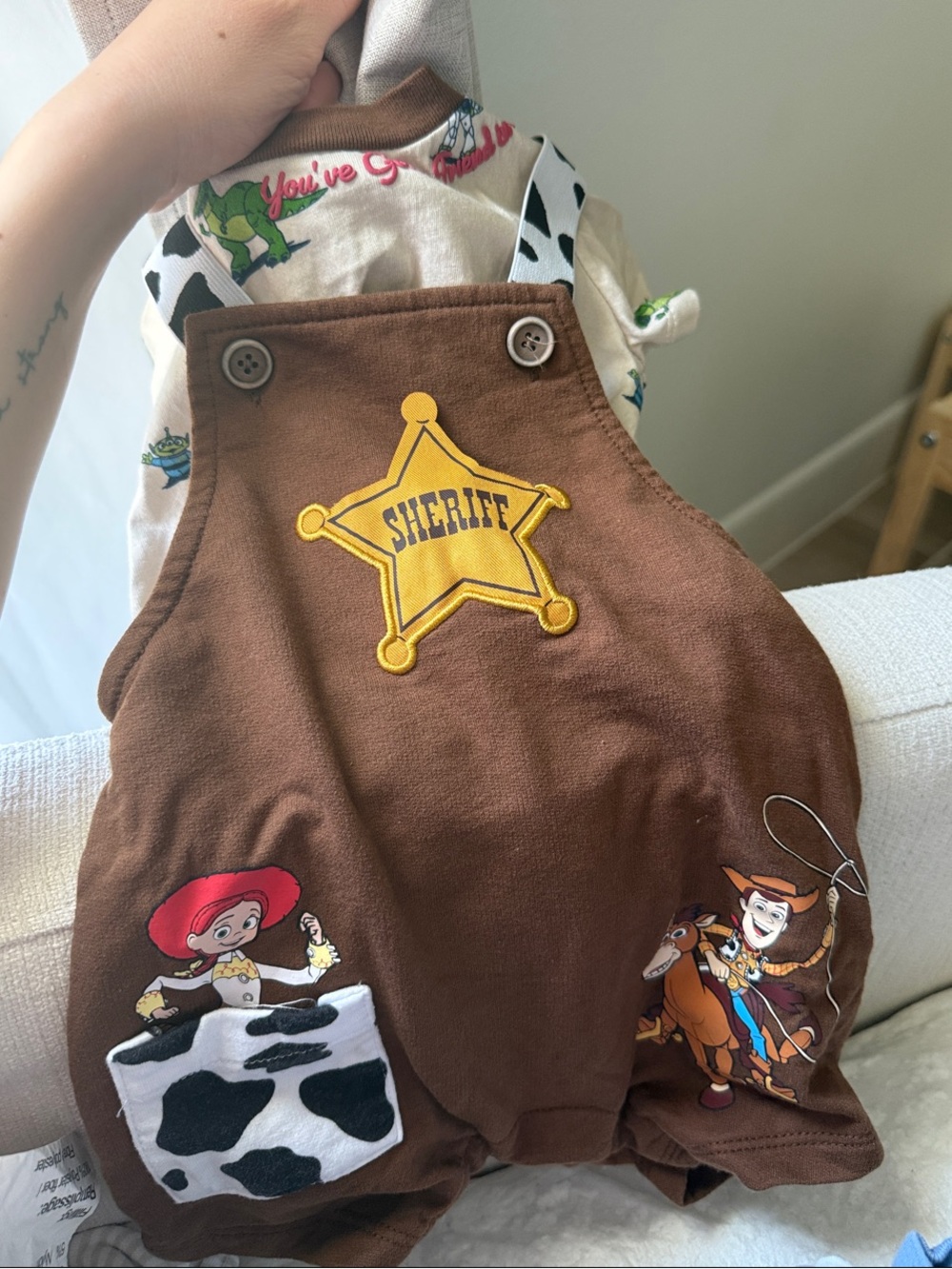 Kids Brown Sheriff Overalls One-Piece Bodysuit - Toy Story Rescue Design